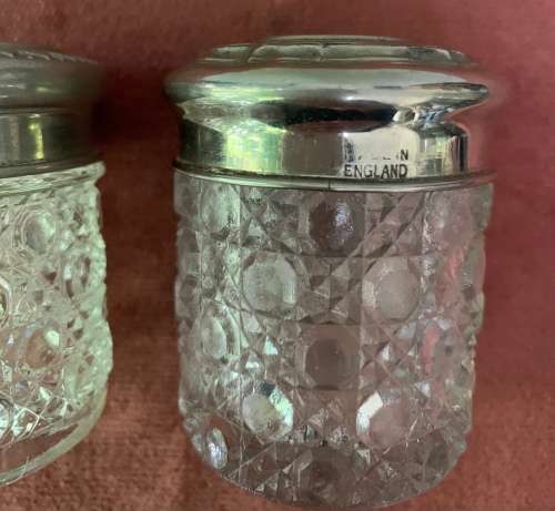 Vintage hobnail cut glass dressing table trinket or cosmetic jars