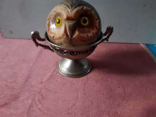 Vintage round onyx stone Owl paperweight and Trophy