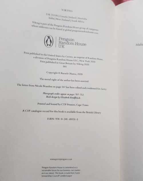 Obama Barack Obama A Promised Land, First Edition, hardcover  700 pages