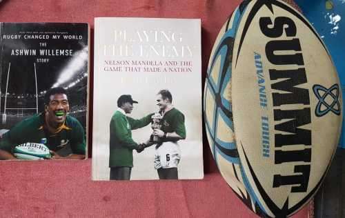 Rugby springboks Mandela Ashwin Willemse and Playing the Enemy and rugby ball