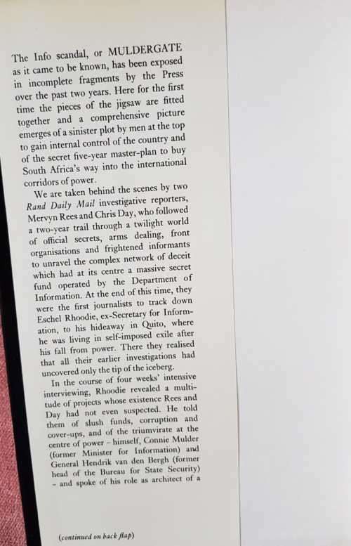 Muldergate Signed and inscribed by both authors Chris Day and Mervyn Rees