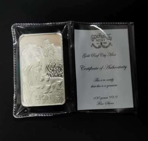 100g 99.9 Fine Silver Bar Big 5 Lion *unique*