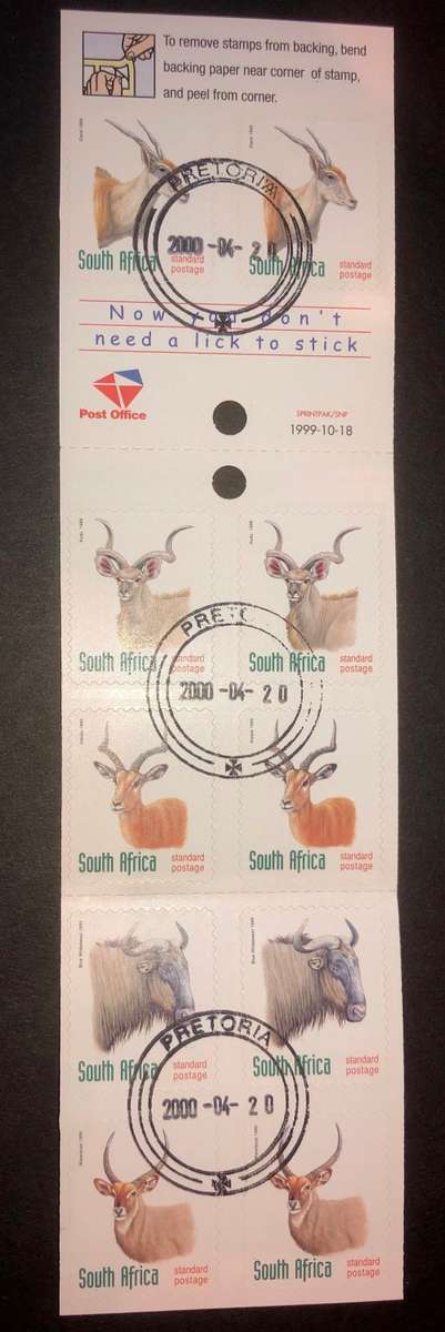 South Africa Booklet Antelope Self Adhesives SACC 1250 CTO