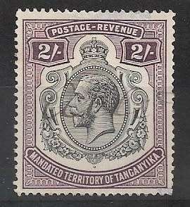 Tanganyika 1927 2/- Used, cancelled in manuscript