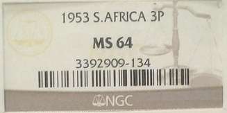 Rare NGC very high graded uncirculated 1953 3D/tickey MS64 - R1 no reserve