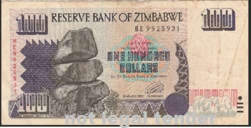 Zimbabwe 100 Dollar bank note in  EF condition -@@ - R1 no reserve