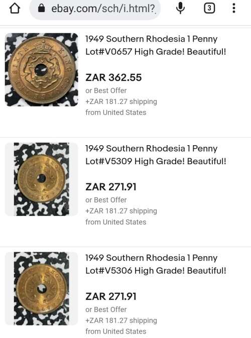 RARE 1949 SOUTHERN RHODESIA 1 PENNY - WWII GEORGE VI ERA - only 1 440 000 minted @ R1 NO RESERVE