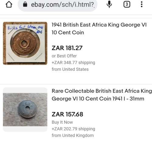 RARE AU/UNC 1941 EAST AFRICA 10 CENT -  WWII GEORGE VI ERA  @ R1 NO RESERVE