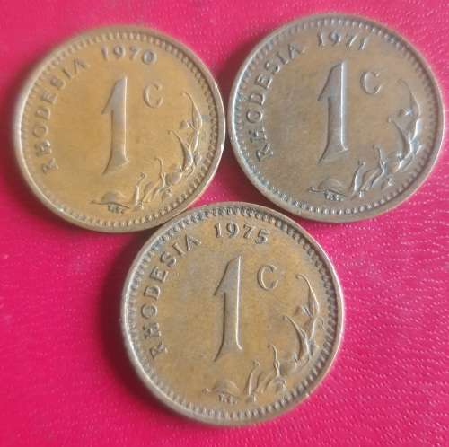 COLLECTION - HIGH GRADE 1970 , 1971 , 1975 RHODESIA 1  CENT @ LOW START PRICE
