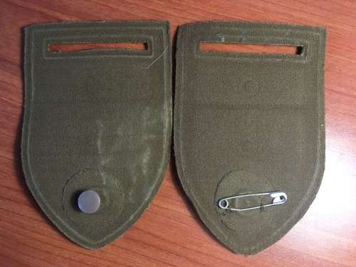 A pair of 1 Special Forces Regiment (Recce) rubberised shoulder flashes
