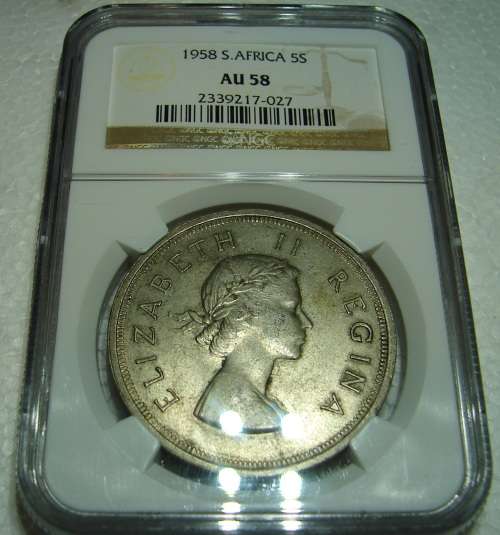 1958 5 Shilling Crown - AU 58 NGC
