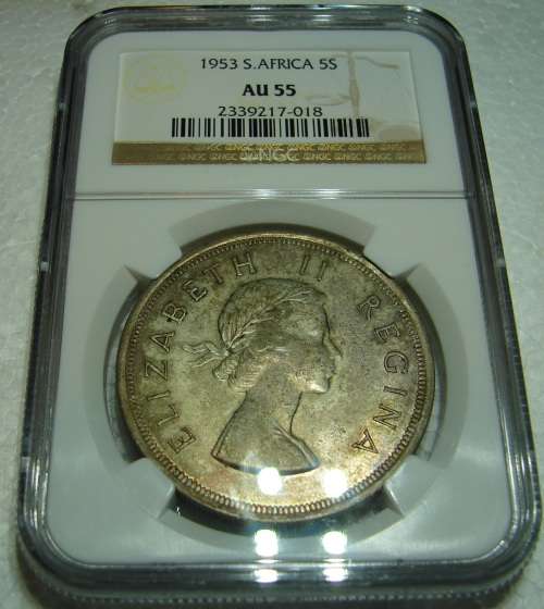 1953 5 Shilling Crown - AU 58 NGC