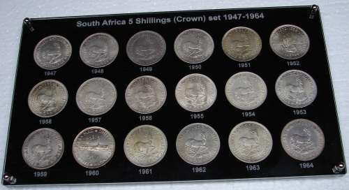 5 Shillings set "crown set" 1947 - 1964 including 1959 crown in a specially designed holder