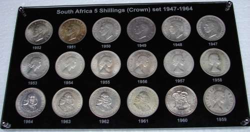 5 Shillings set "crown set" 1947 - 1964 including 1959 crown in a specially designed holder