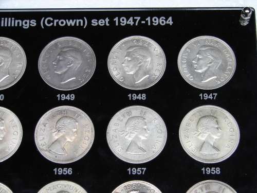 5 Shillings set "crown set" 1947 - 1964 including 1959 crown in a specially designed holder