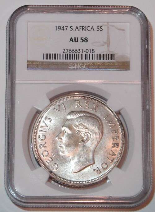 1947 5 Shillings Crown AU5 58 NGC