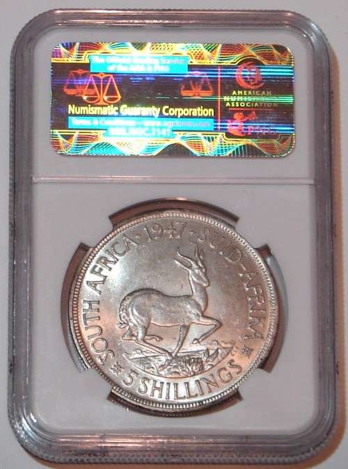 1947 5 Shillings Crown AU5 58 NGC