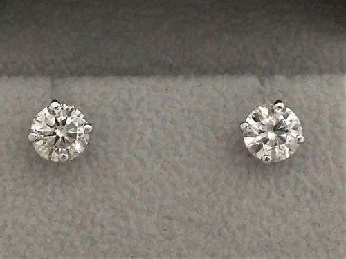 1.00ct brilliant round natural diamond earrings certified color h vs clarity set on white gold studs