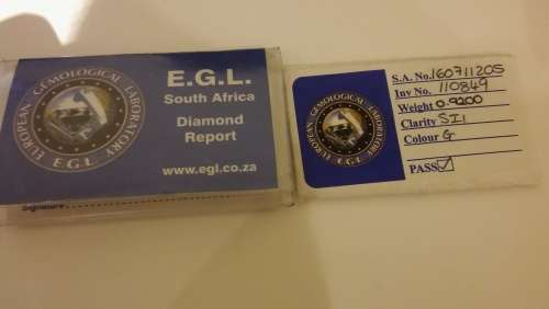 0.92ct EGL South Africa certified brilliant round diamond  G SI1