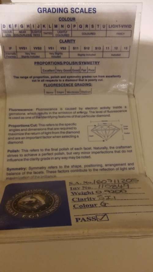 0.92ct EGL South Africa certified brilliant round diamond  G SI1