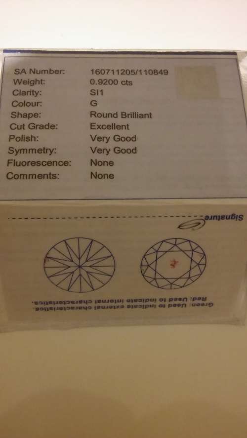 0.92ct EGL South Africa certified brilliant round diamond  G SI1