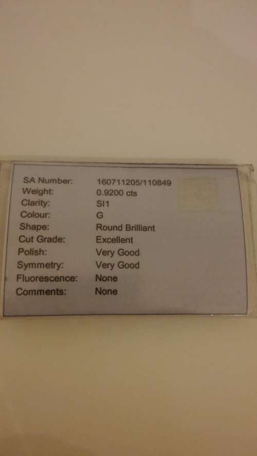 0.92ct EGL South Africa certified brilliant round diamond  G SI1