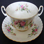 VINTAGE ROYAL ALBERT ENGLAND BONE CHINA MOSS ROSE SOUP COUPE AND SAUCER
