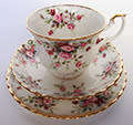 ROYAL ALBERT BONE CHINA "COTTAGE GARDEN" TRIO FOOTED CUP, SAUCER AND TEA/SIDE PLATE