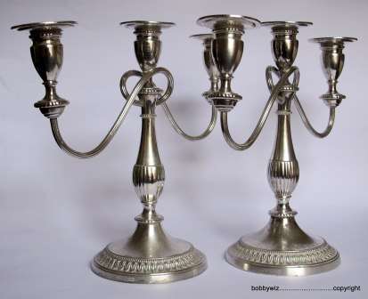 SILVER PLATED THREE LIGHT CANDELABRA (A PAIR)