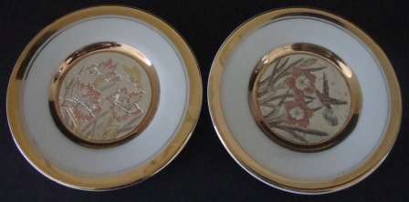 TWO JAPANESE  CHOKIN PLATES 22K GOLD "FLOWER SCENES" (PRICE FOR BOTH PLATES)