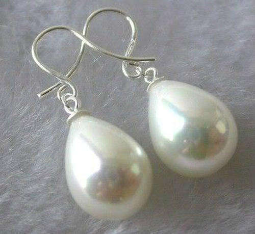 *GORGEOUS* White Teardrop Shell Pearl Earrings with Sterling Silver Hooks