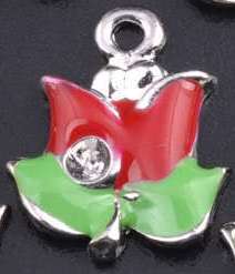 18KGP Enamel Rose Charm (Red) - 17mm