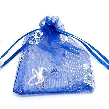 BLUE Organza Bags with SILVER BUTTERFLIES