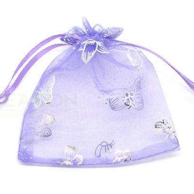 LILAC Organza Bags with SILVER BUTTERFLIES