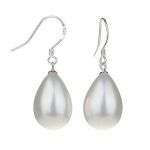 *GORGEOUS* White Teardrop Shell Pearl Earrings with Sterling Silver Mountings