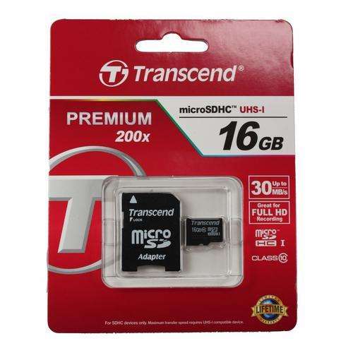 Transcend 16GB MicroSDHC Card Plus Adapter, Class10