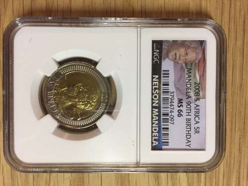 2008 Mandela 90th Birthday R5 Coin NGC MS 66