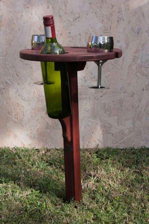 Picnic Table with Spike + Foot-Piece Combo - Outdoor/Indoor - Holds a bottle of wine and two glasses