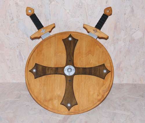 Wooden Viking Shield Toy 45 x 45 cm (Kids Viking or Knights Shield - handmade wooden shield)