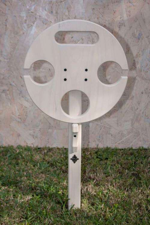 Picnic Table with Spike + Foot-Piece Combo - Outdoor/Indoor - Holds a bottle of wine and two glasses