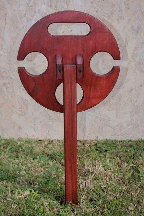 Picnic Table with Spike + Foot-Piece Combo - Outdoor/Indoor - Holds a bottle of wine and two glasses