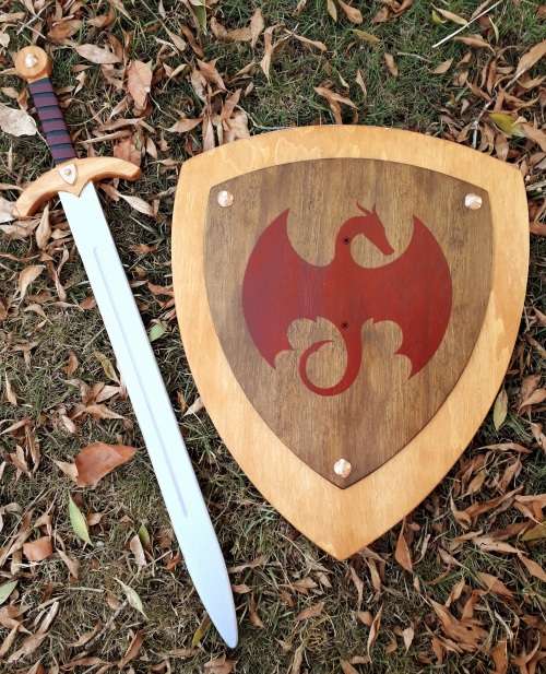 Wooden Medieval Knights Dragon Shield and Sword set