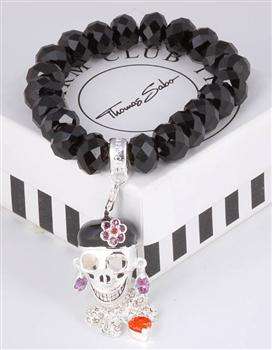 Designer's Silver and Black Crystal bracelet with Funky Skull Charm *imported