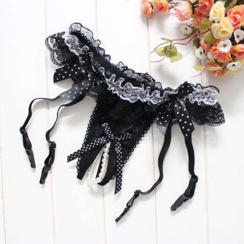 Sexy Lace and Pearl Panties with Suspenders