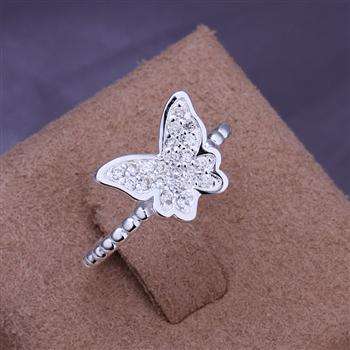 Designer's Silver with Crystals Butterfly Ring *Imported