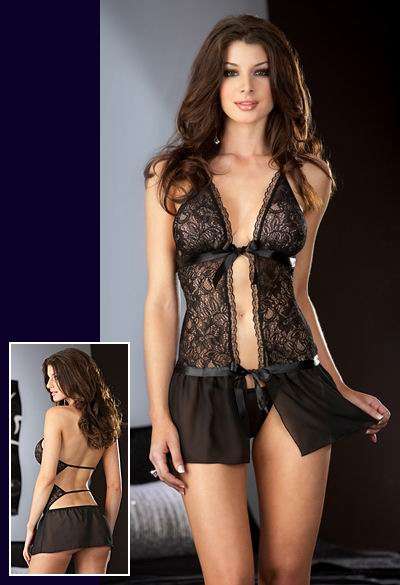 Sexy Lady in Black Lace Lingerie