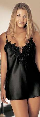 Sexy Woman Silk Dress Lingerie in Black