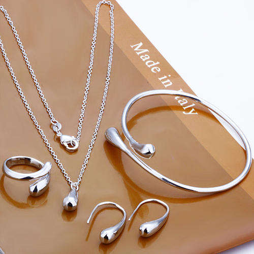 Tiffany Tear Drop Silver Earrings+Necklace+Bracelet+Ring Set *Imported