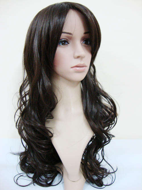 Sexy Long Wave Dark Brown Wig with Light Brown Highlights