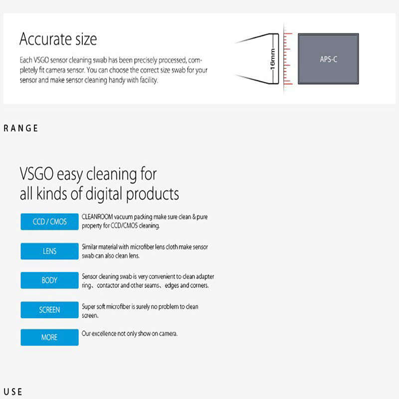 VSGO APS-C Frame (CCD/CMOS) Digital Camera Sensor Cleaning Swab Kit